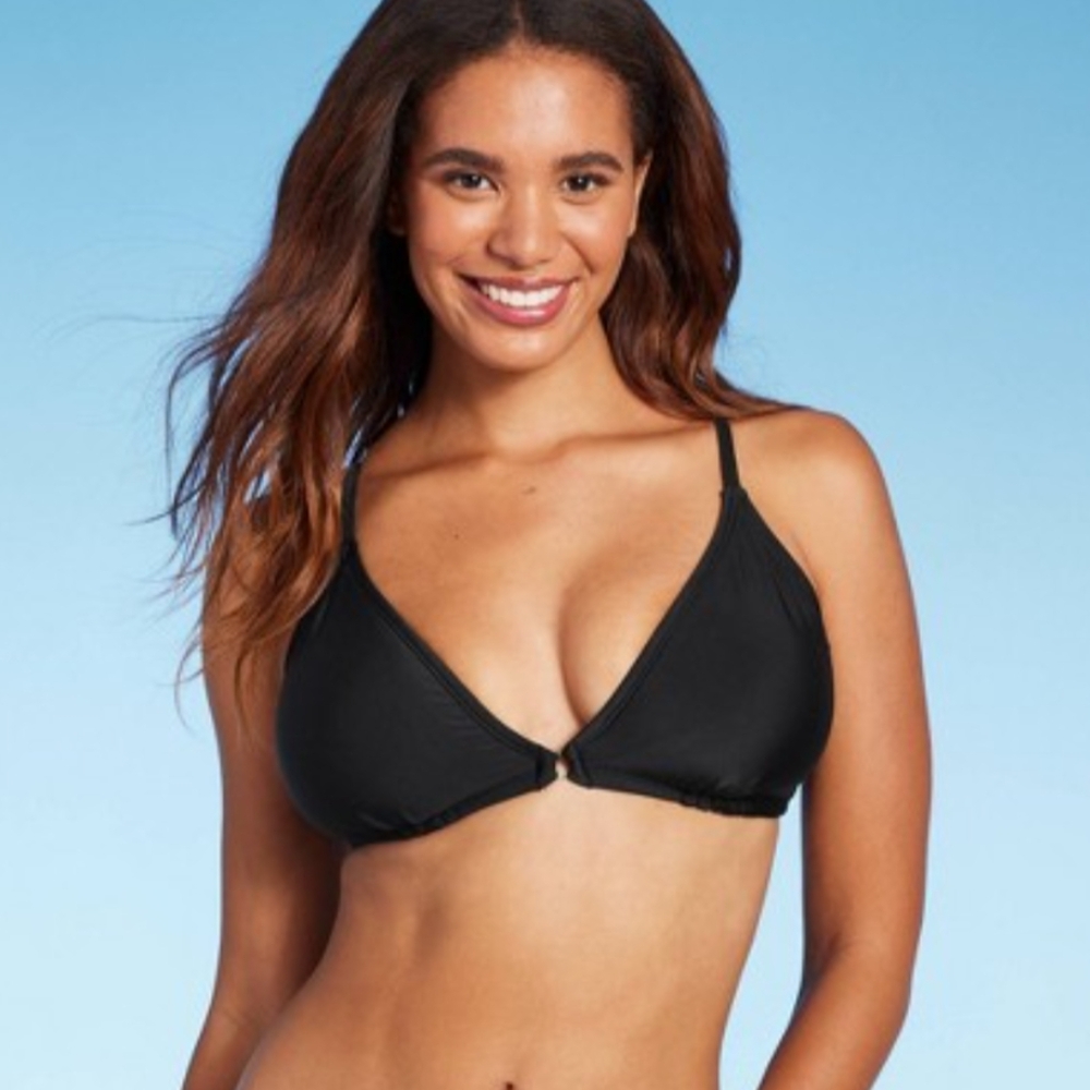 NWT Shade & Shore Black Triangle Gold Ring Bikini Top Size XS (0-2)